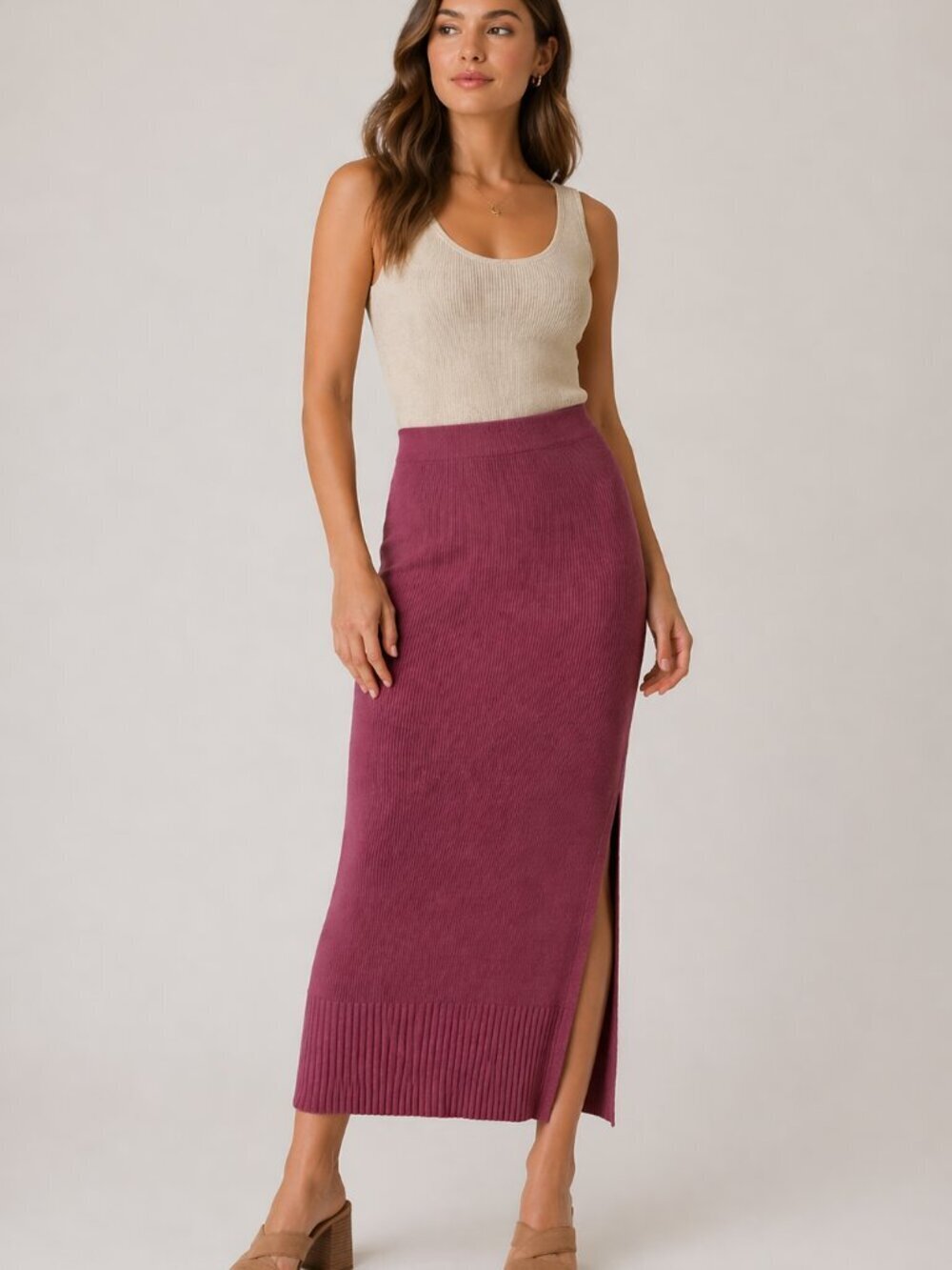 Alp n Rock Midi Skirt Pink Pull On Knit Luxury Designer Large